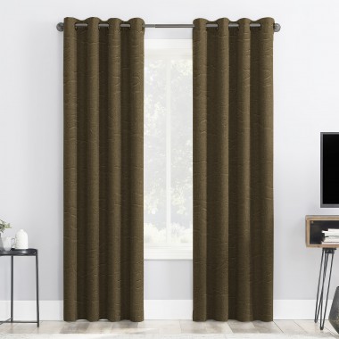 Curtainwala Self Textured Brown Polyester Blackout Curtain (2 Panels)