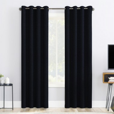 Curtainwala Self Textured Black Polyester Blackout Curtain (2 Panels)