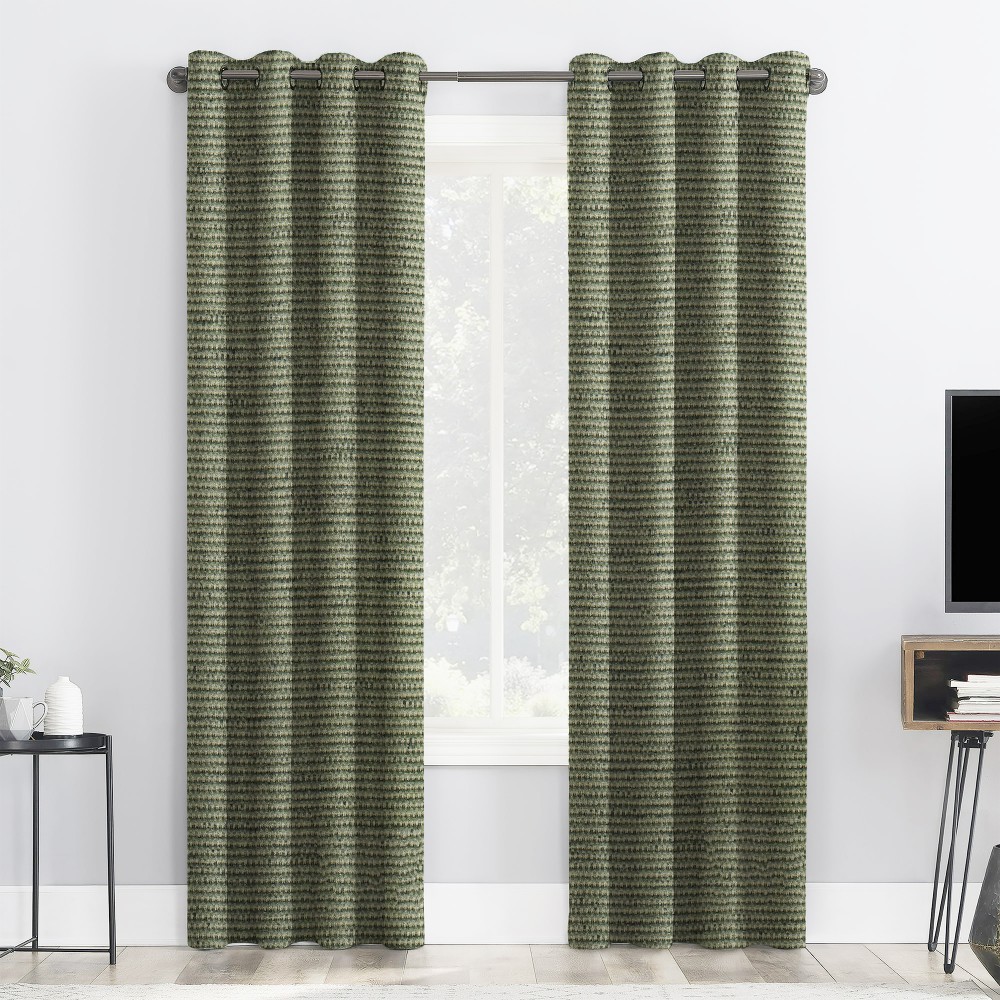 Self Textured Olive Green Polyester Blackout Curtain (2 Panels)