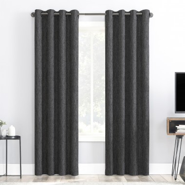 Curtainwala Rusty Solid Dark Grey Polyester Blackout Curtain (2 Panels)