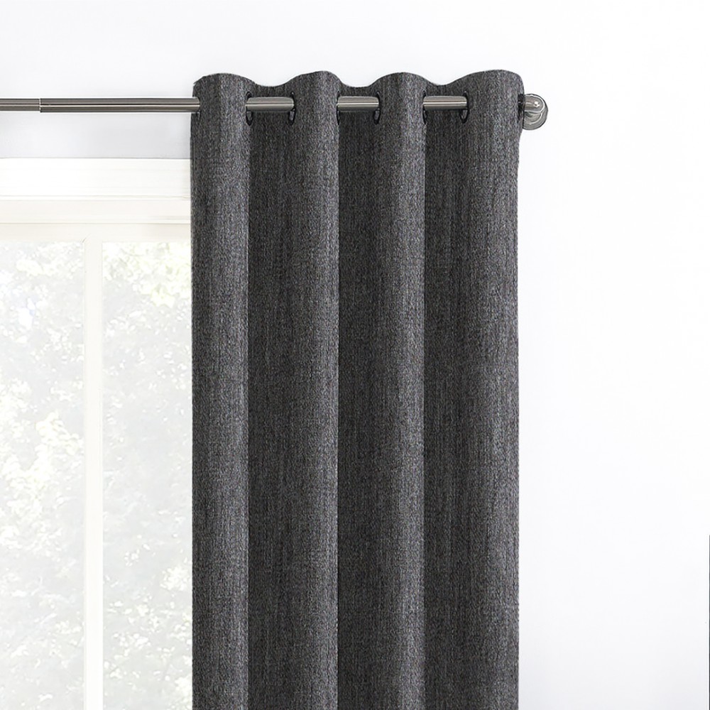 Rusty Solid Dark Grey Polyester Blackout Curtain (2 Panels)