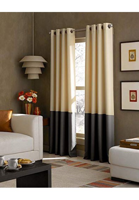 Kurtains2fly Polyester Beige Black 609/658 Blackout Twins Curtains 2 Panels