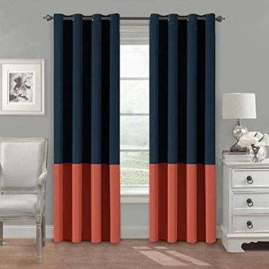 Kurtains2fly Polyester Blue Orange 622/637 Blackout Twins Curtains 2 Panels