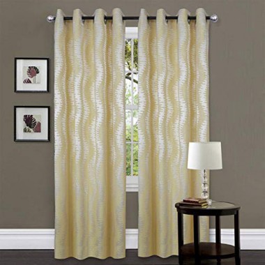 Kurtains2fly Evince 04 Yellow Polyester Jacquard Fabric Curtains Set of 2 Panel