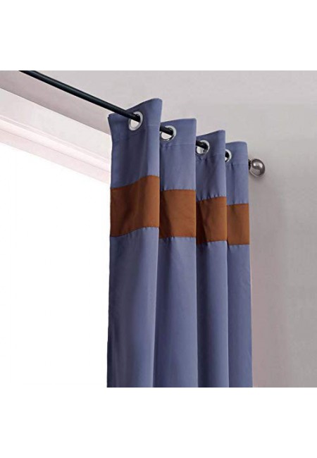 Kurtains2fly Brown Blue 650/625 2 Panels Top Line Blackout Curtains