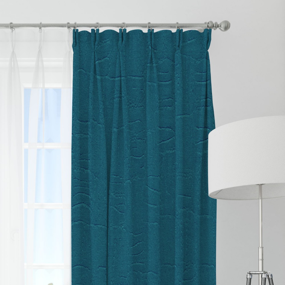 Self Textured Sky Blue Polyester Blackout Curtain (2 Panels)